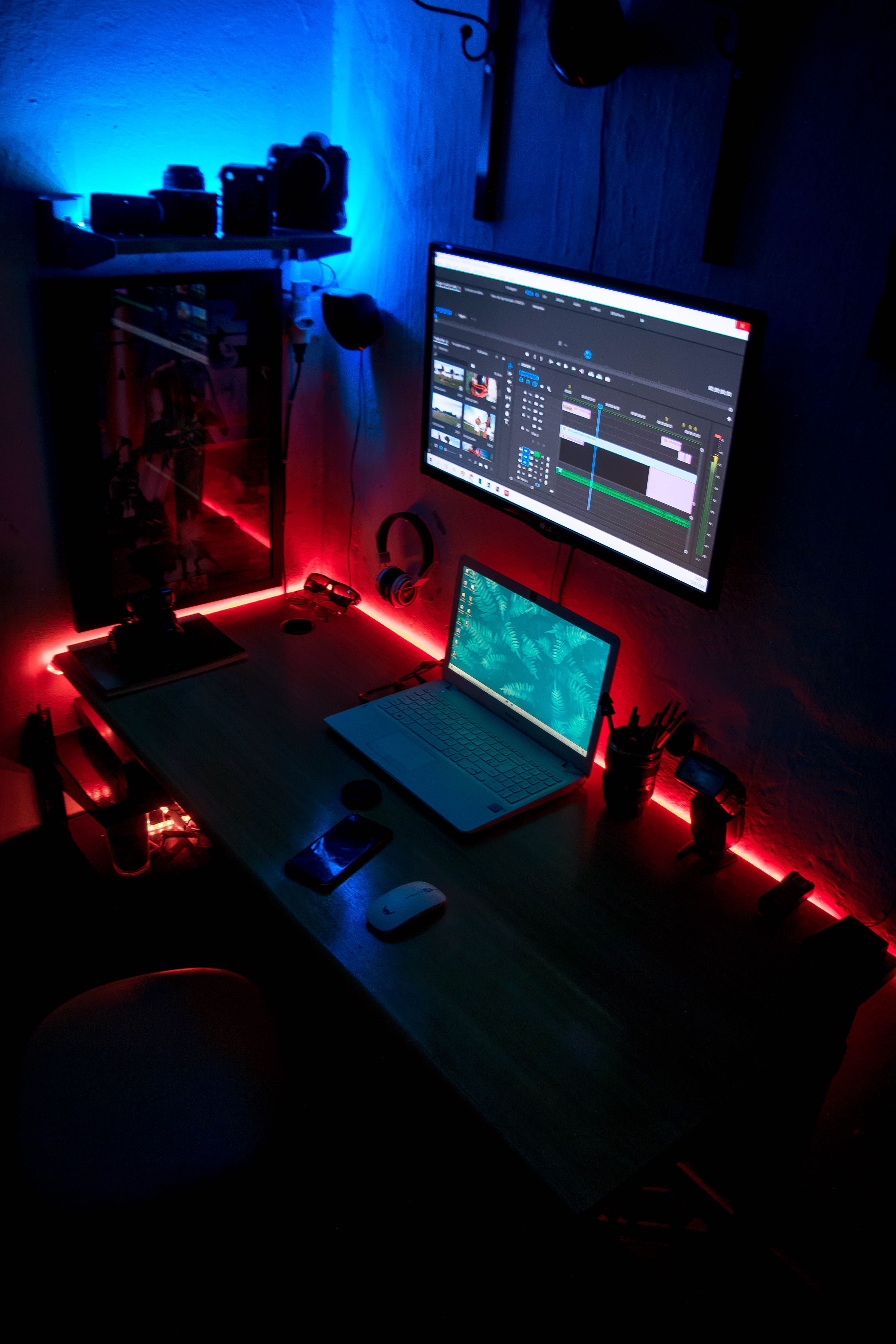 RGB LED desk setup with vibrant lighting