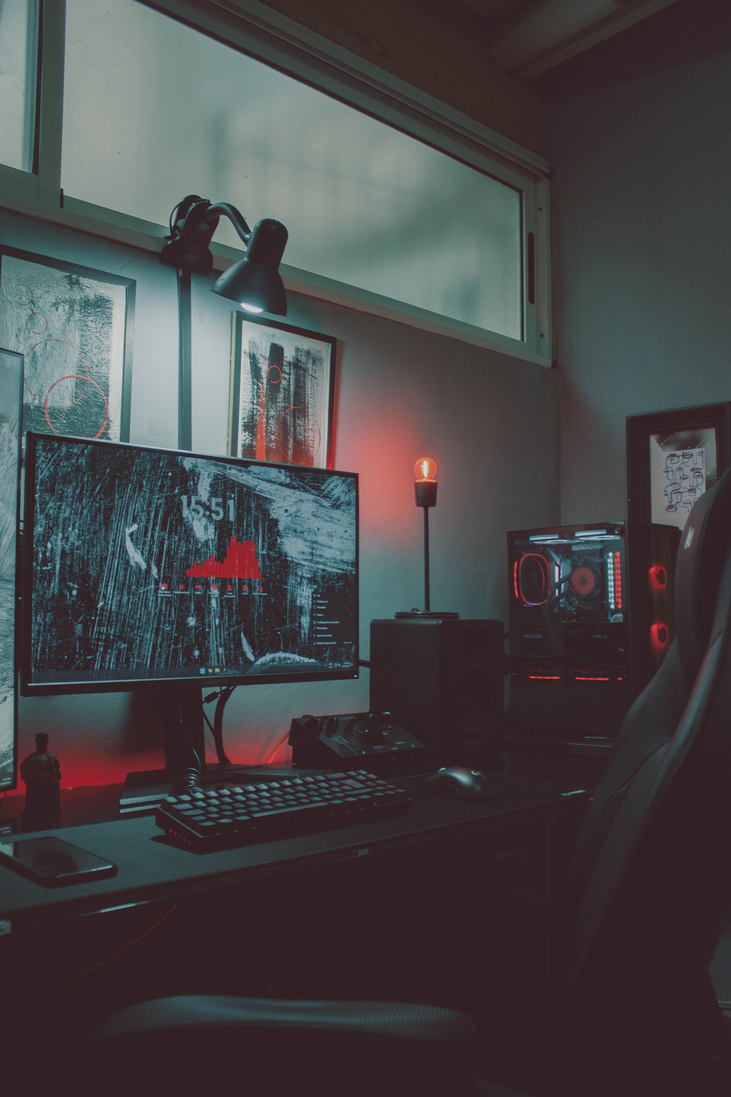 Gaming setup with colorful LED lighting